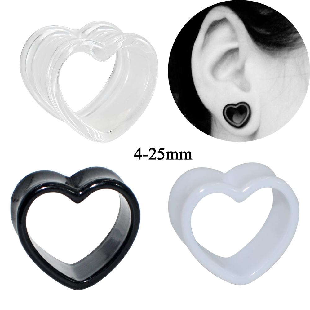 Acrylic Love Black White Heart - Body Jewelry Ear Gauges ulasan dan harga