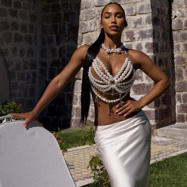 Hand-woven Plastic Pearls Brea - Body Jewelry Vest ulasan dan harga