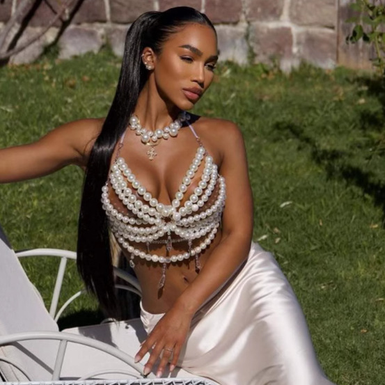 Hand-woven Plastic Pearls Brea - Body Jewelry Vest ulasan dan harga