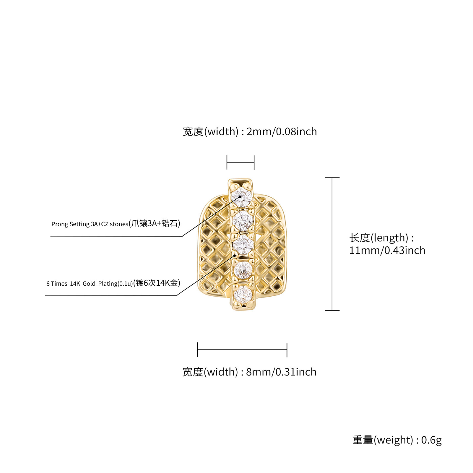 RACHELZ Hip Hop Single CZ Ston - Body Jewelry Gold Plated ulasan dan harga