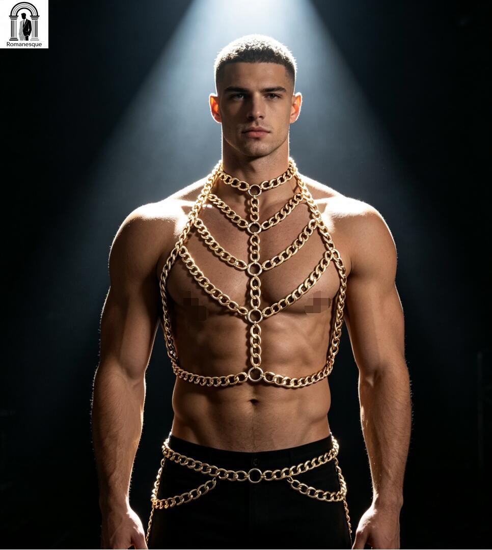 Men's Silver Thick Chain Body  - Body Jewelry Vest ulasan dan harga